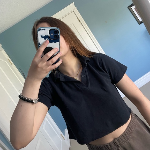 Blue Collar-neck Cropped Short Sleeve Tee - Picture 6 of 6